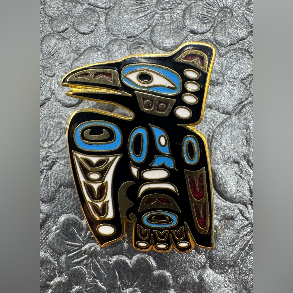 ✨ Enamel Tribal Raven 🐦⬛ Brooch – Multi-Color Statement Pin (Unmarked)